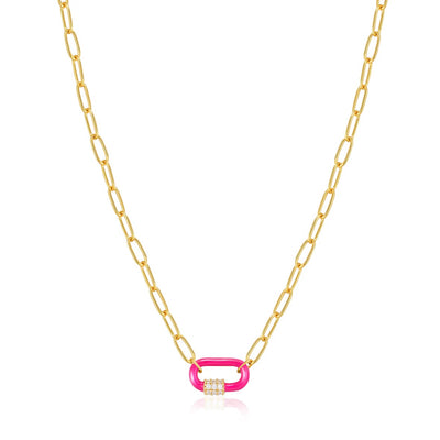 Neon Nights -  Enamel Carabiner Gold Necklace