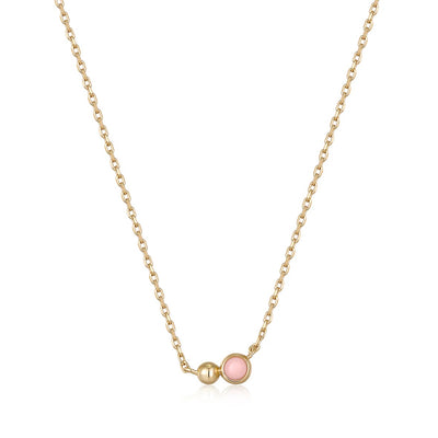 Spaced Out - Gold Orb Rose Quartz Pendant Necklace