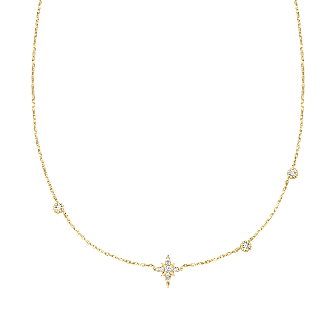 Miss Dainty - Eight - Pointed Star CZ Station Necklace