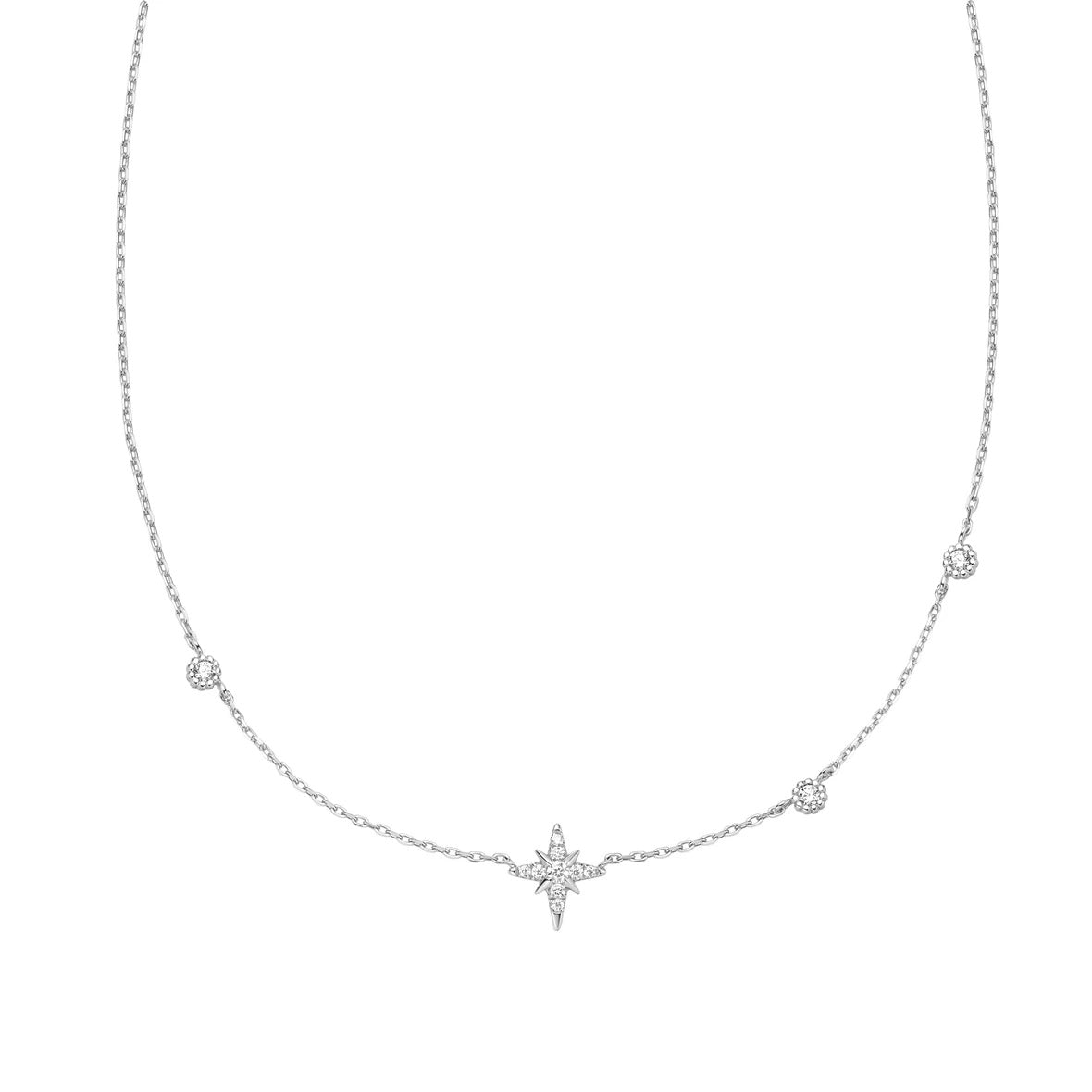 Miss Dainty - Eight - Pointed Star CZ Station Necklace