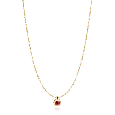 Glimmer Glow - Gold Crimson Solitaire Necklace