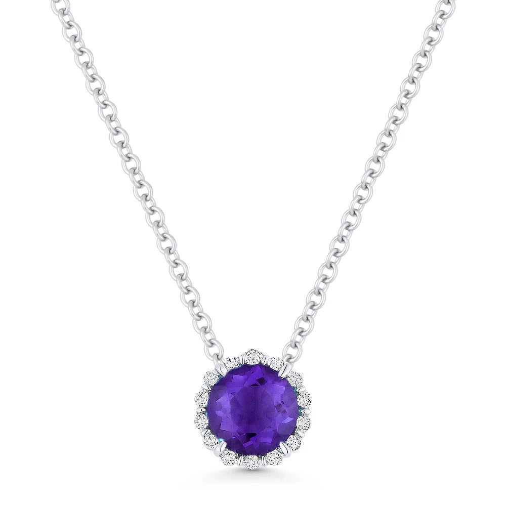 14KW Round Amethyst & Diamond Necklace