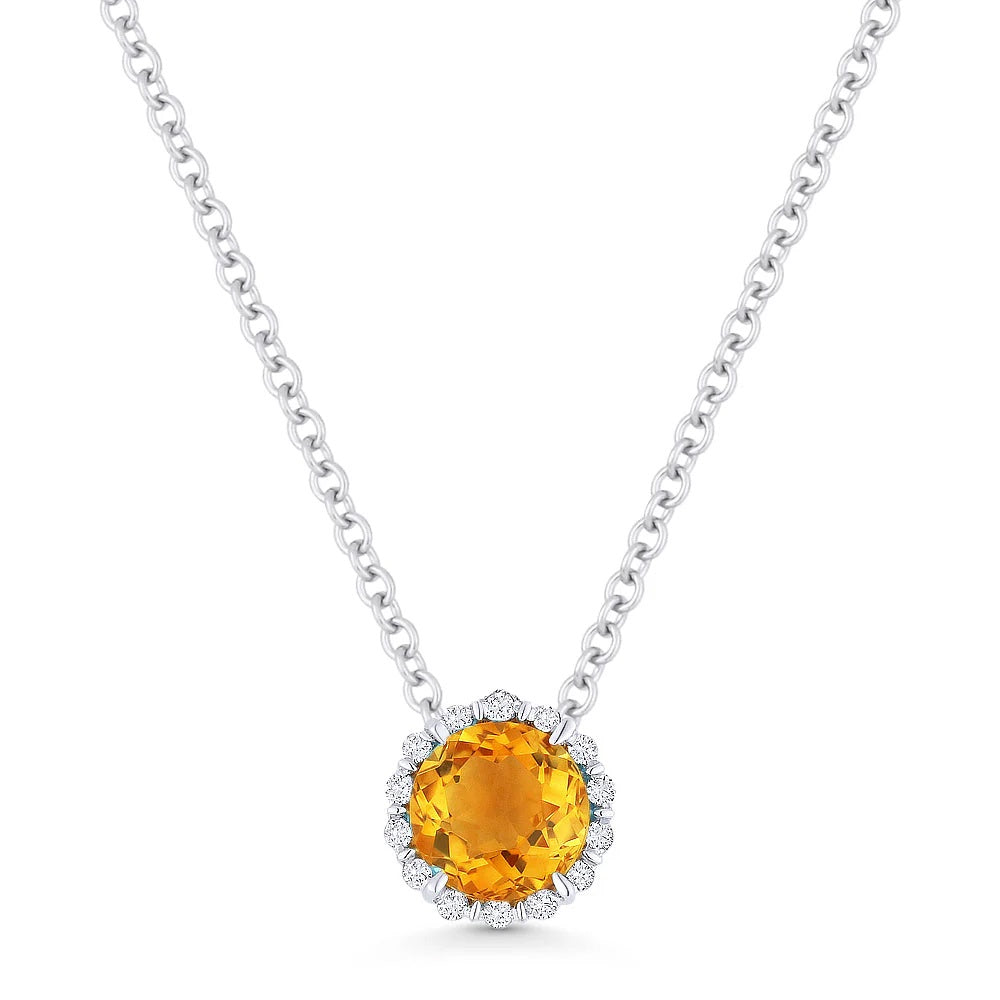 14KW Round Citrine & Diamond Necklace