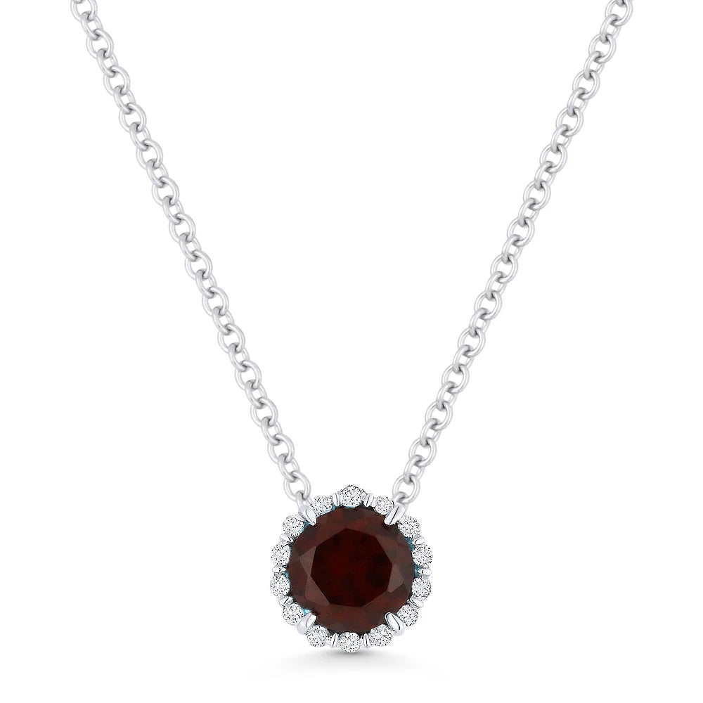 14KW Round Garnet & Diamond Necklace