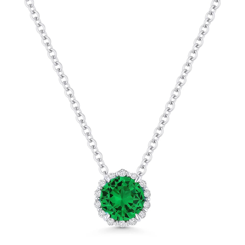 14KW Round Created Emerald & Diamond Necklace