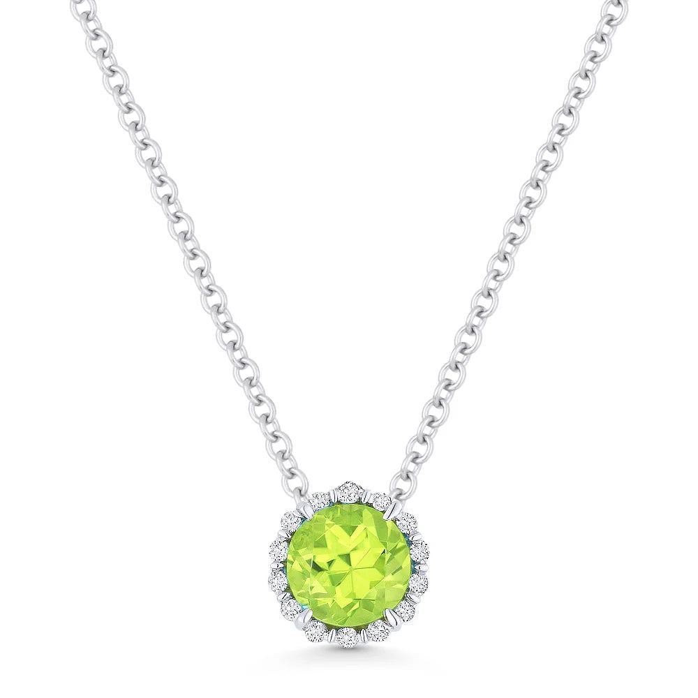 14KW Round Peridot & Diamond Necklace