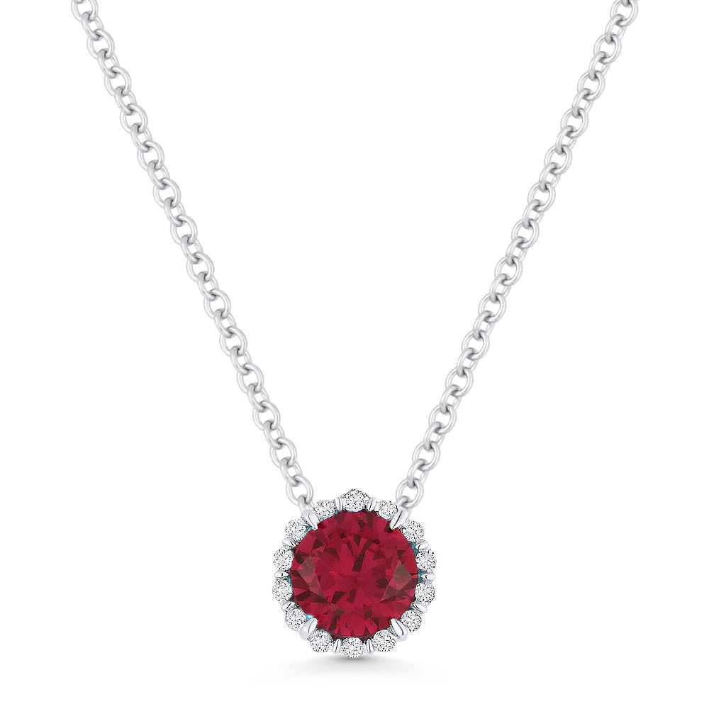 14KW Round Created Ruby & Diamond Necklace