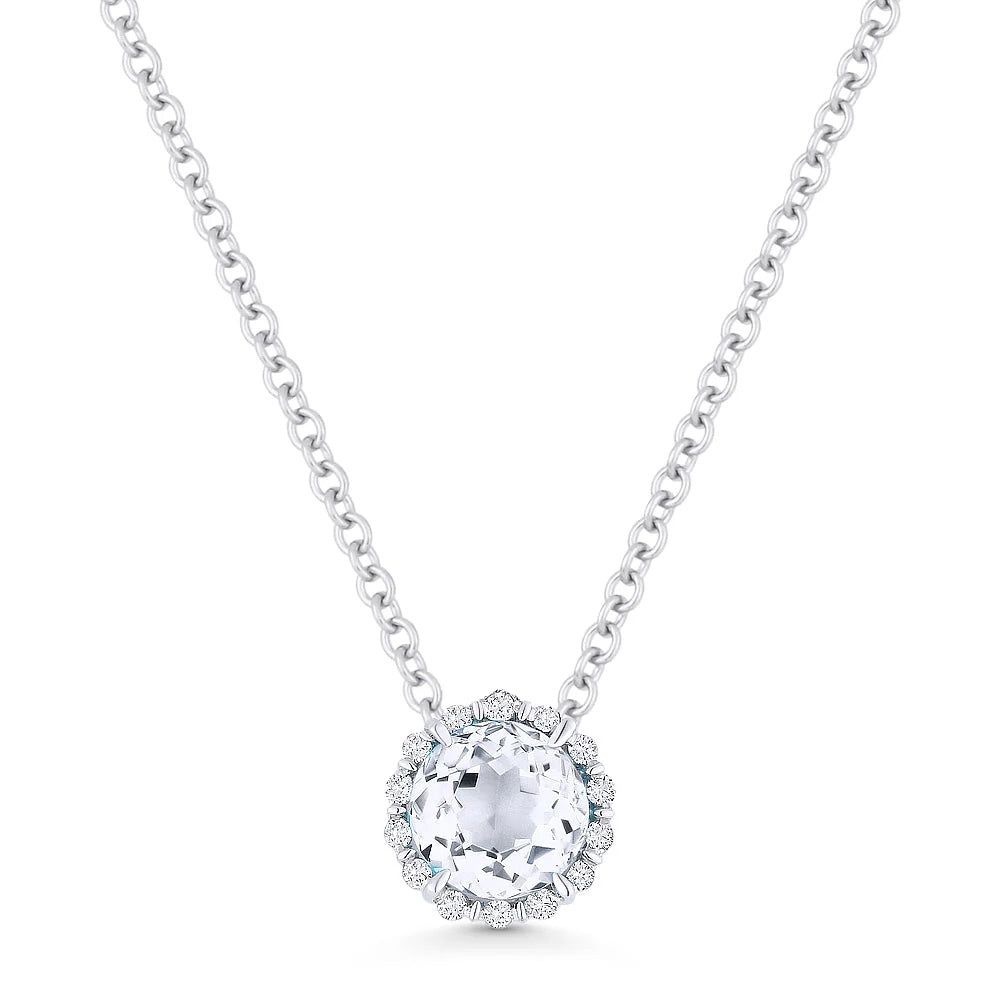 14KW Round White Topaz & Diamond Necklace