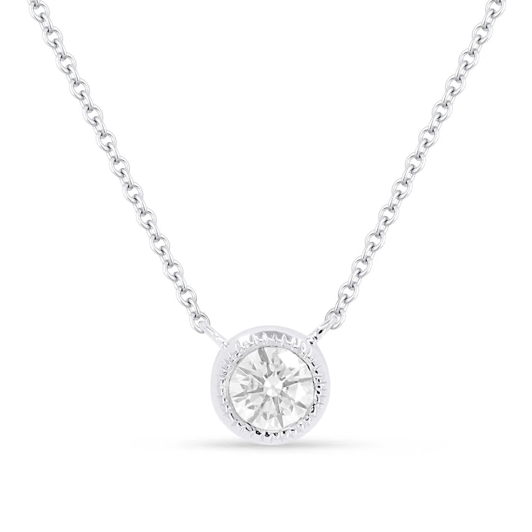 14KW Round Diamond Pendant Necklace