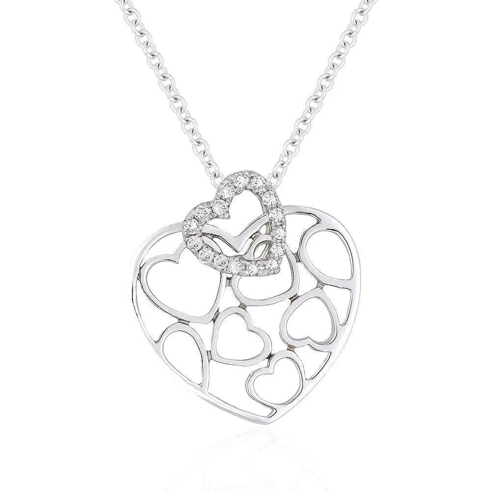 14K Open Heart Diamond Necklace