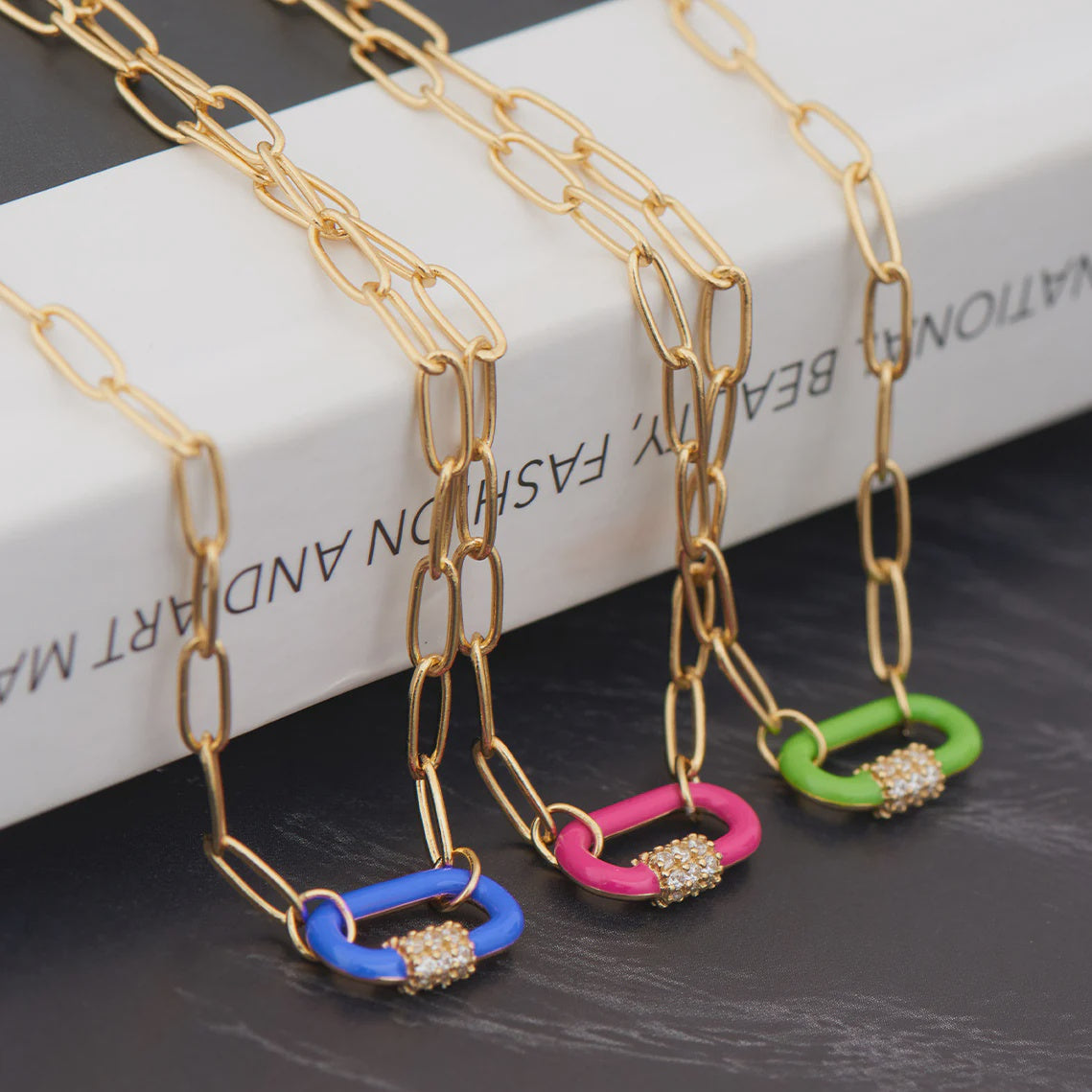 Neon Nights -  Enamel Carabiner Gold Necklace