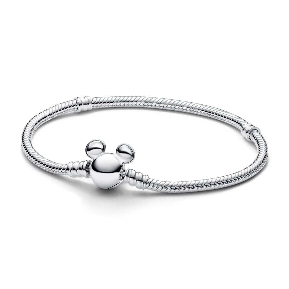 PANDORA Disney ミッキーマウス ブレスレットセーフティチェーン付き Disney Mickey Mouse Clasp Moments Snake Chain Bracelet