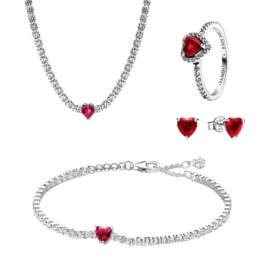 "Red Sparkling Heart" Tennis Jewelry Set