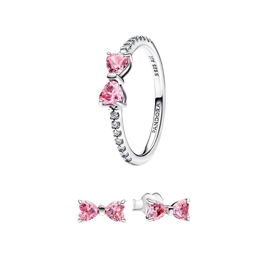 "Sparkling Pink Bow" Ring Set