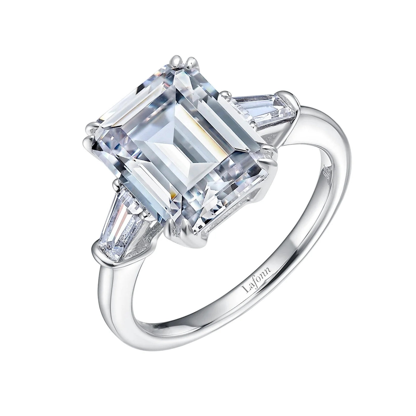 Classic Emerald- Cut Center Three-Stone Engagement Ring