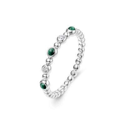 Sunny Sparkler - Silver Bezel Malachite Beaded Ring