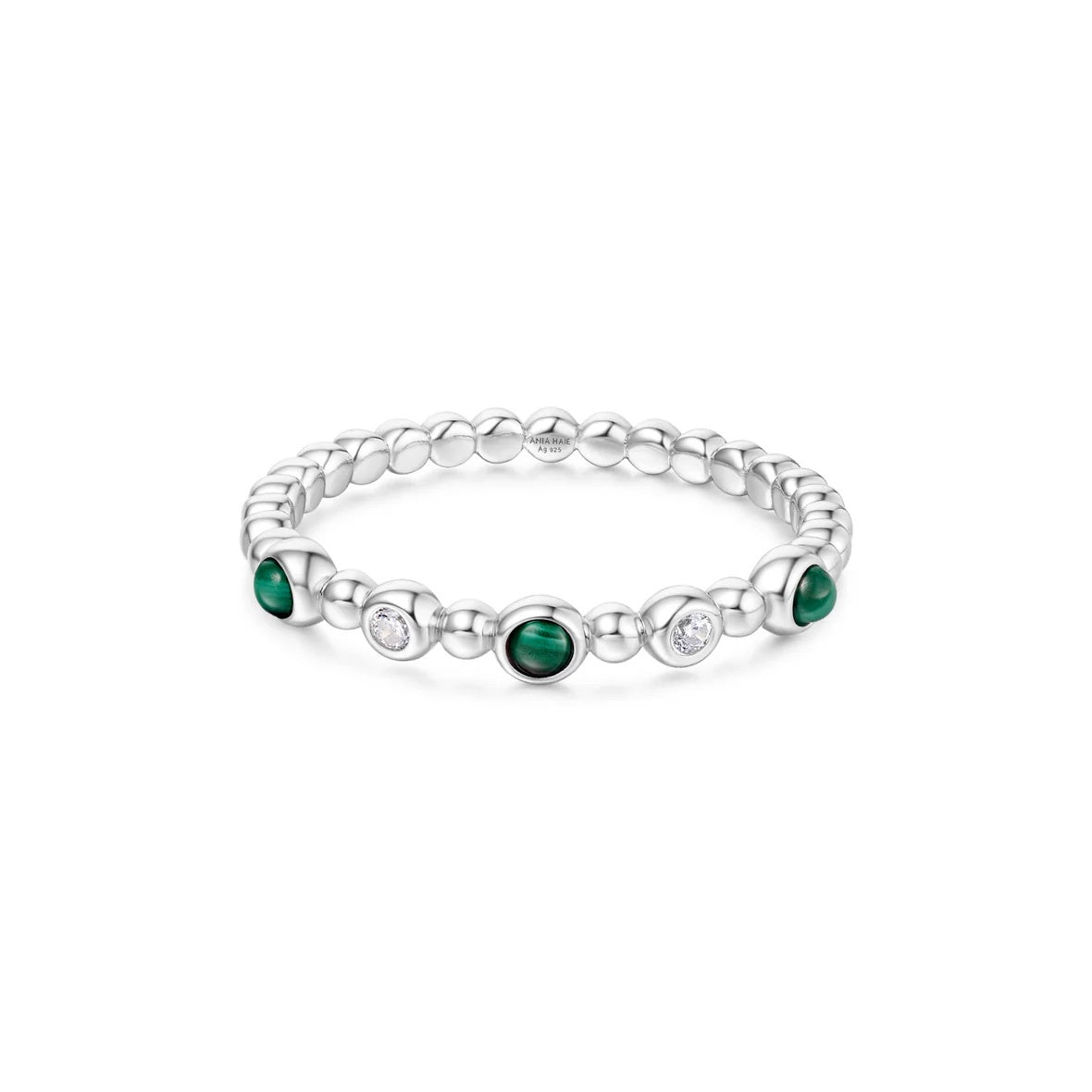 Sunny Sparkler - Silver Bezel Malachite Beaded Ring