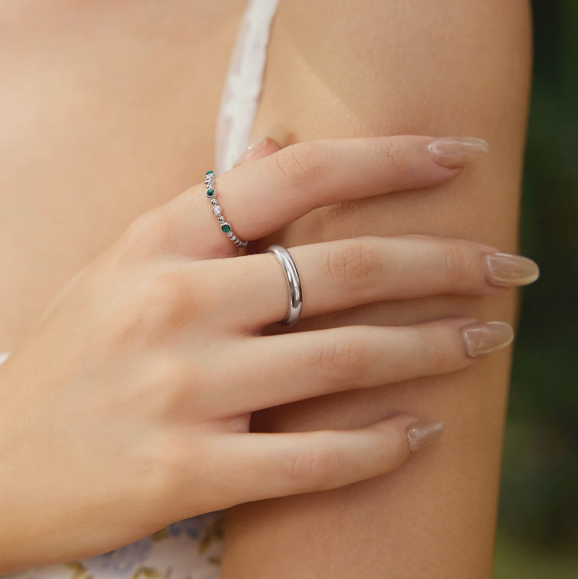 Sunny Sparkler - Silver Bezel Malachite Beaded Ring