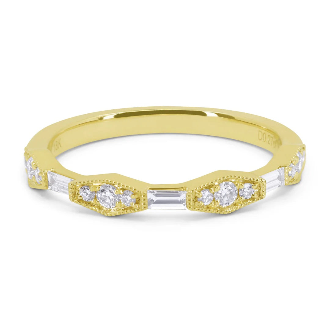 14KY Baguette & Round Diamond Ring