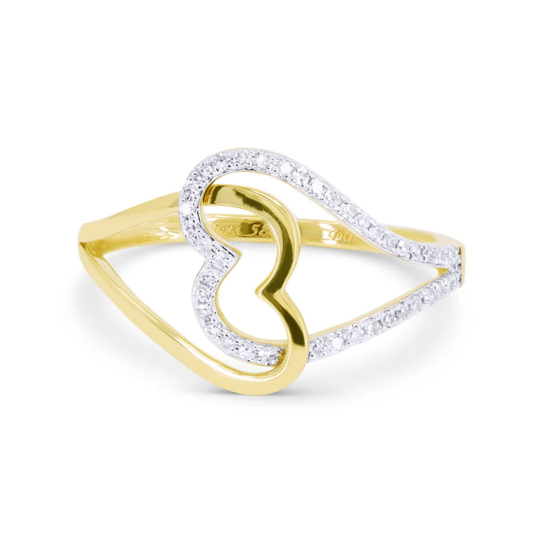 14K Two-Tone Interlocked Diamond Heart Ring