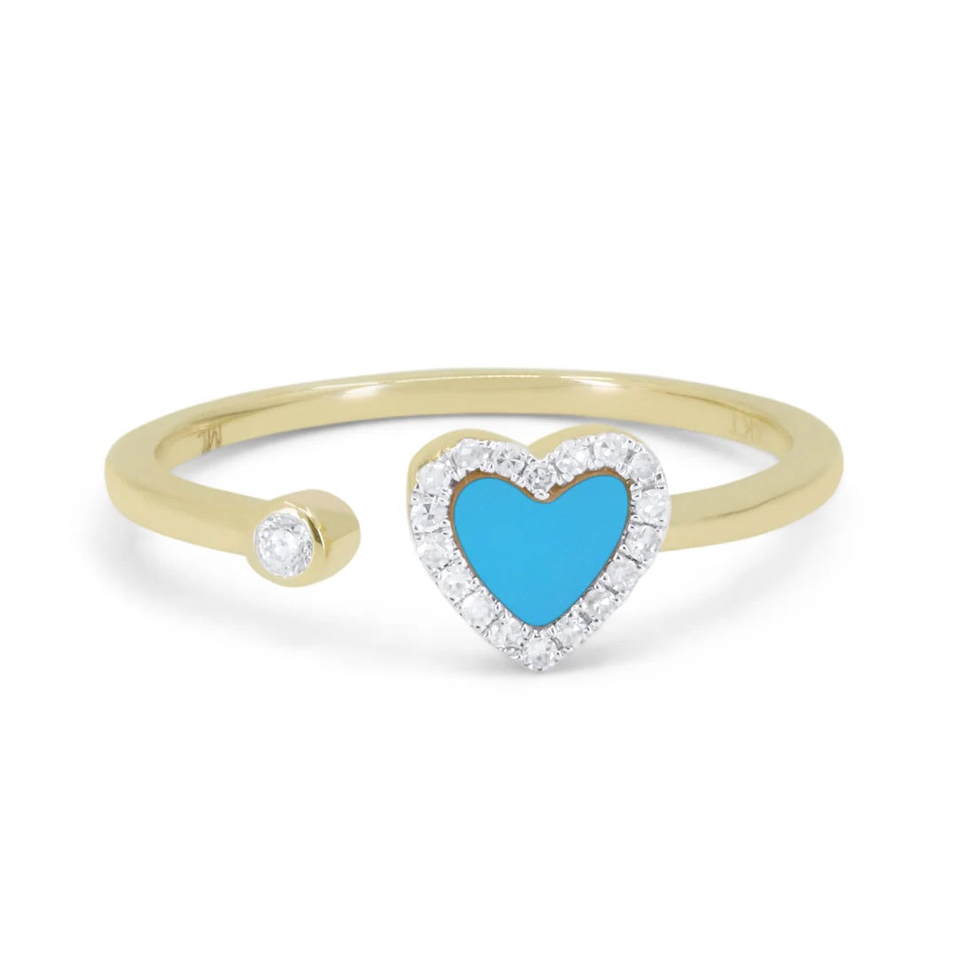 14KY Turquoise Heart & Diamond Open Ring