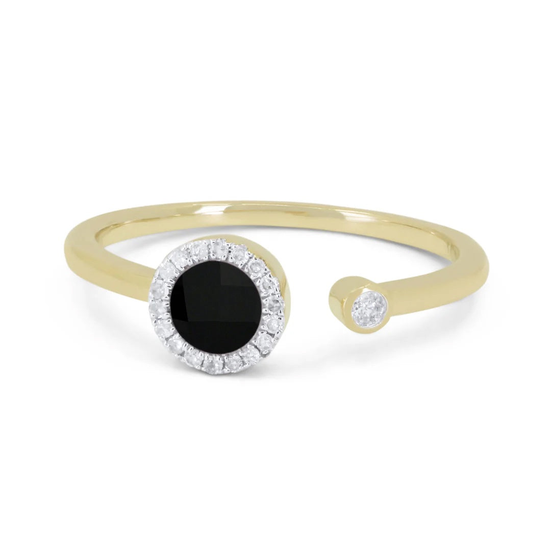 14KY Round Black Onyx & Diamond Ring