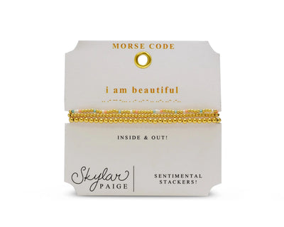 Morse Code Sentimental Stackers - "I Am Beautiful" - Prize Worthy Peach