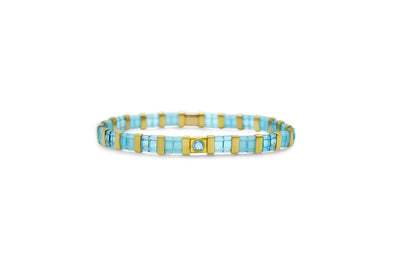 So Colorful! - Aquamarine Tila Morse Code Bracelet