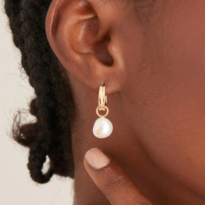 Pearl Power - Pearl Drop Sparkle Huggie Hoop Earrings