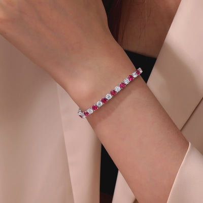 Classic Simulated Diamond & Lab-grown Ruby Tennis Bracelet