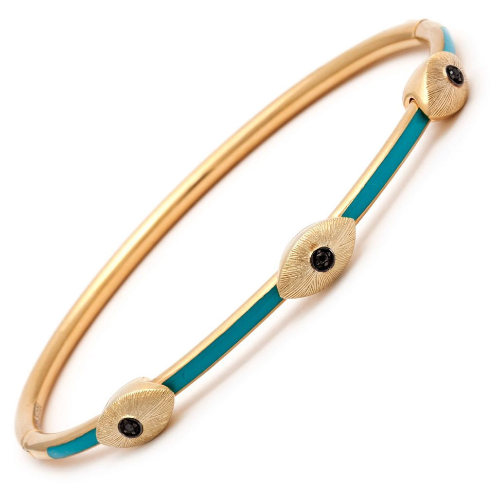 Yellow Stainless Steel w/ Black Diamond & Turquoise Enamel Bangle