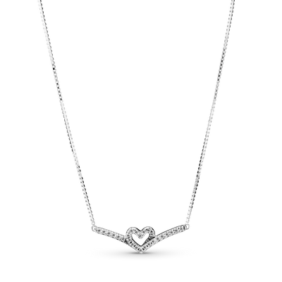 Pandora Sparkling Heart Wishbone Collier Necklace