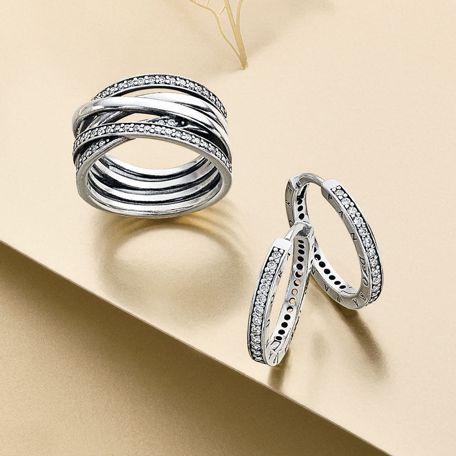 Pandora Rose Gold Plated Sparkling And Polished Lines Ring Pandora