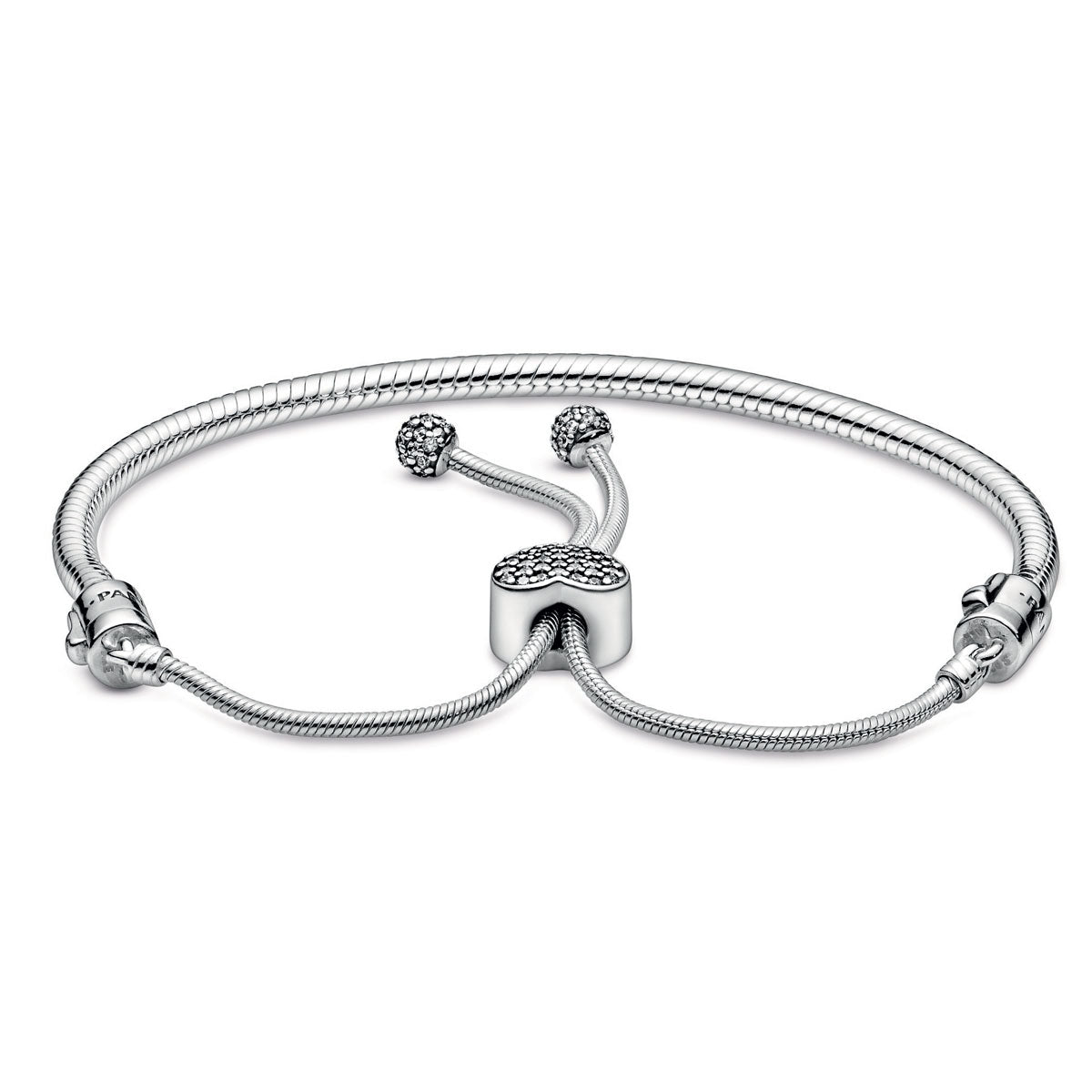 Pandora Moments Pavé Heart Clasp Snake Chain Slider Bracelet