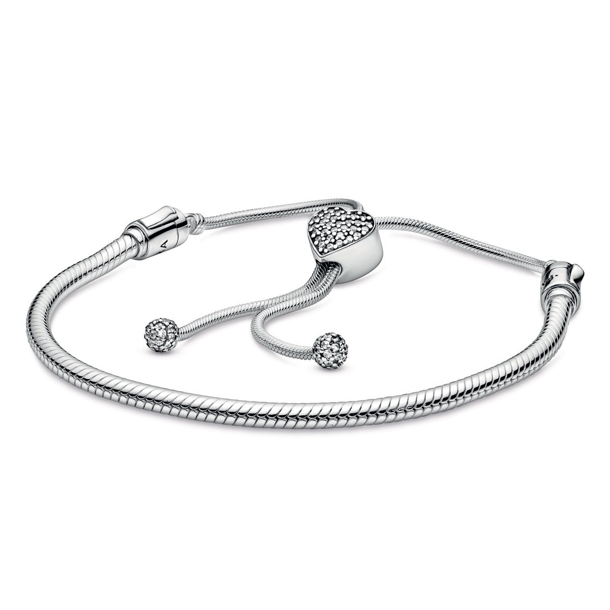 Pandora Moments Pavé Heart Clasp Snake Chain Slider Bracelet