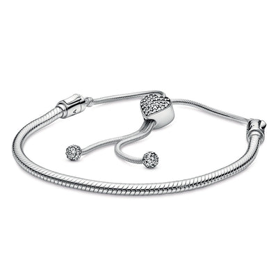 Pandora Moments Pavé Heart Clasp Snake Chain Slider Bracelet