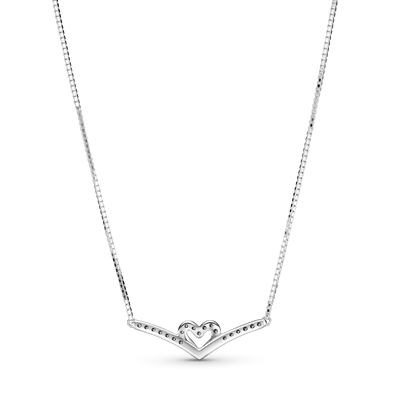 Pandora Sparkling Heart Wishbone Collier Necklace