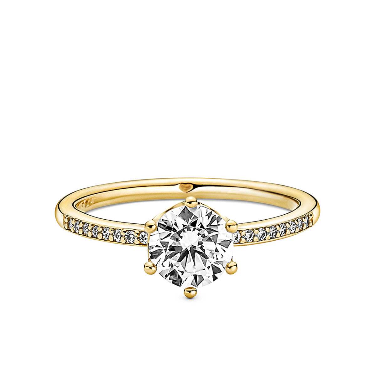 Clear Sparkling Crown Solitaire Ring, Gold plated