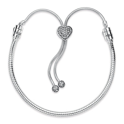 Pandora Moments Pavé Heart Clasp Snake Chain Slider Bracelet