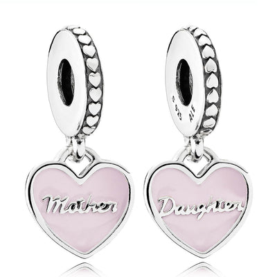 Pandora Mother & Daughter Hearts with Soft Pink Enamel & Clear CZ Dangle