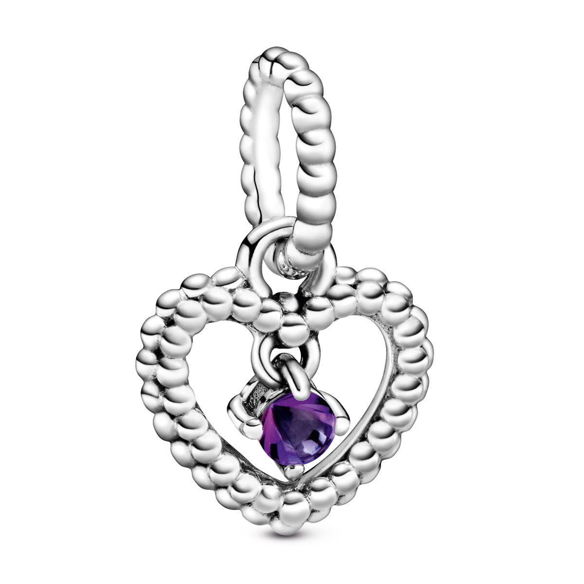 Pandora February Purple Beaded Heart Dangle Charm