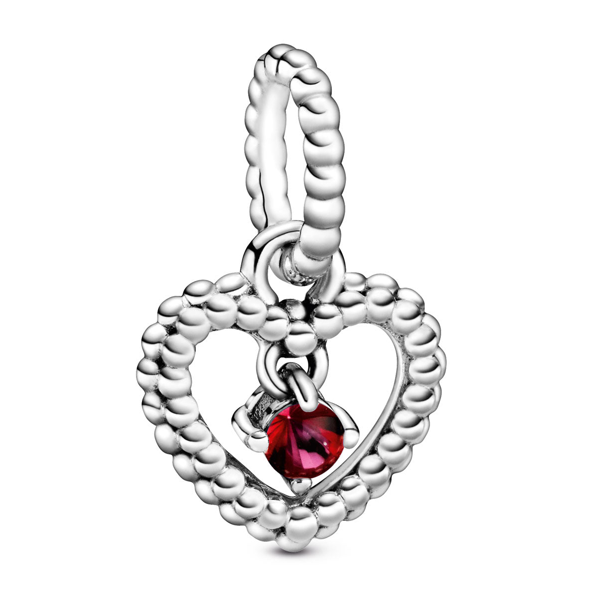 Pandora July Blazing Red Beaded Heart Dangle Charm