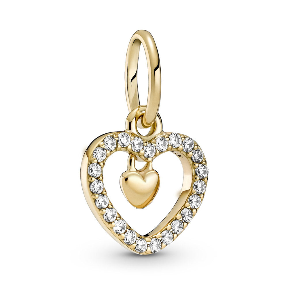 Pandora 14k Gold Sparkling Double Heart Dangle Charm