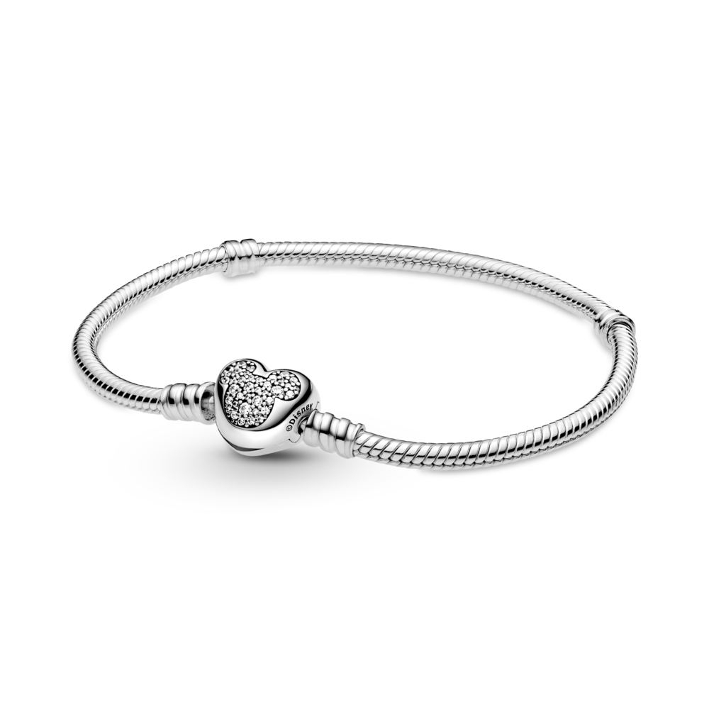 Pandora Disney Moments Mickey Heart Clasp Snake Chain Bracelet
