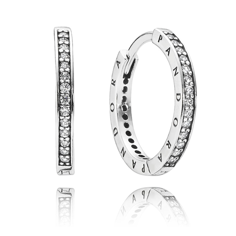 Pandora Signature with Clear CZ Hoop Earrings