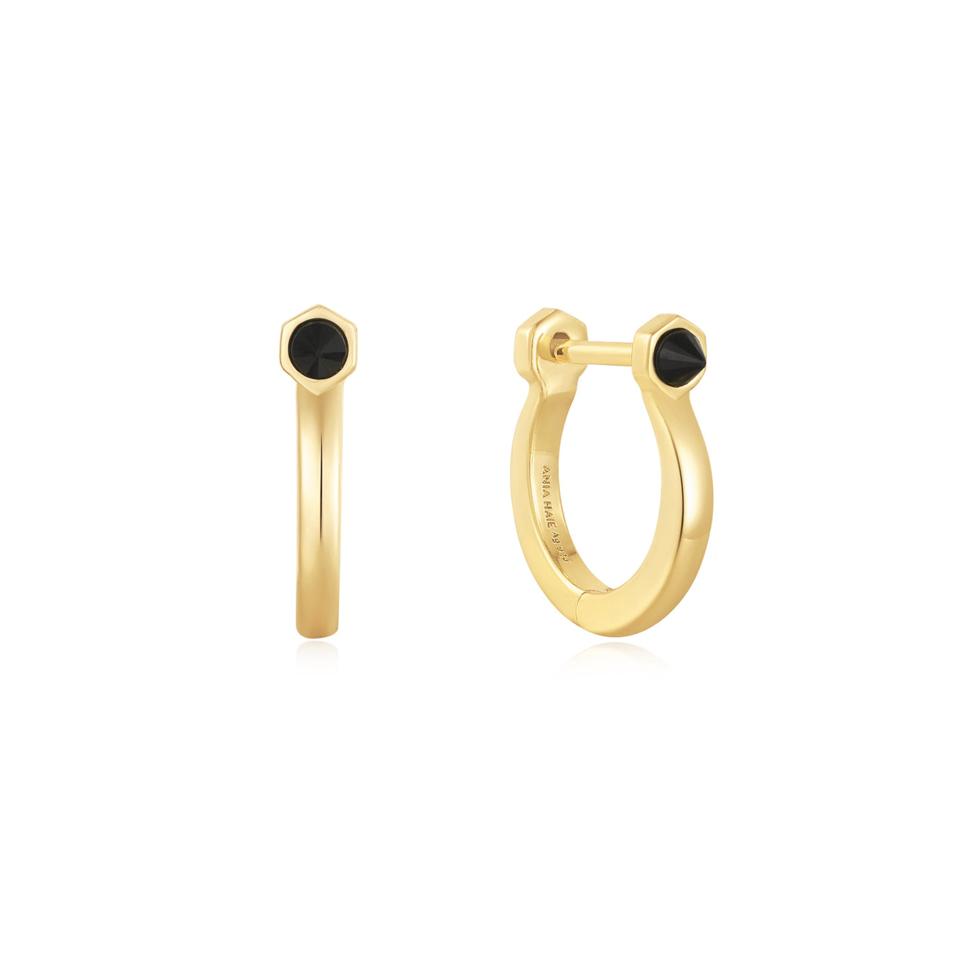 Polished Punk - Gold Black Agate Huggie Hoop Earrings