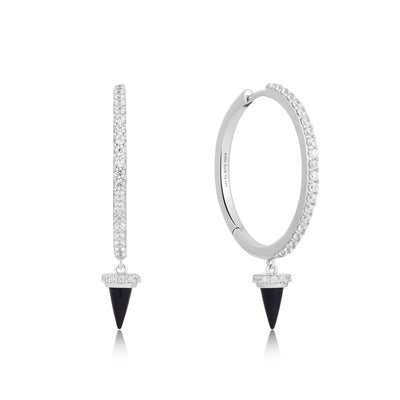 Polished Punk - Silver Black Agate Drop Hoop Earrings