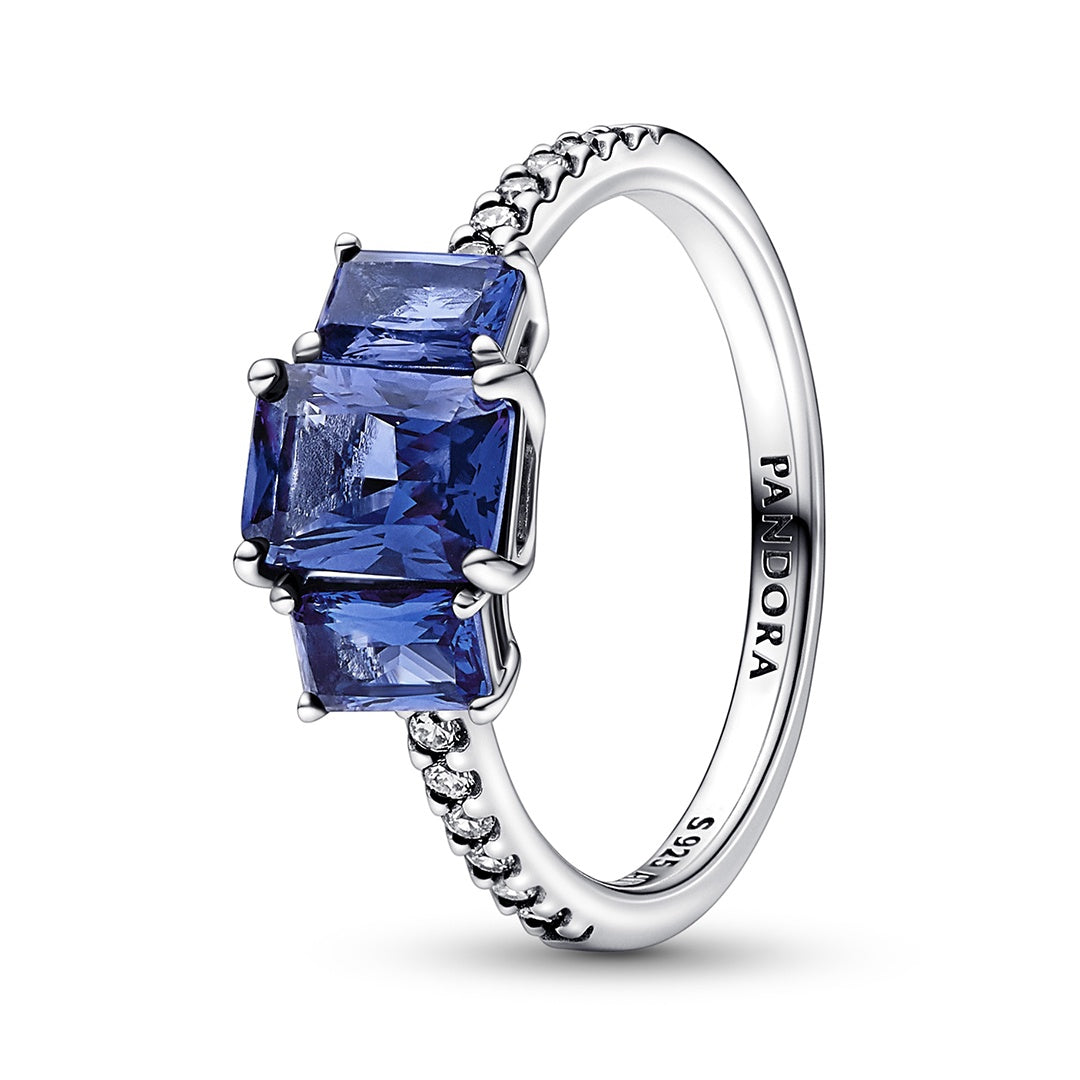 Pandora Blue Rectangular Three Stone Sparkling Ring