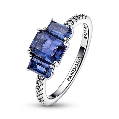 Pandora Blue Rectangular Three Stone Sparkling Ring