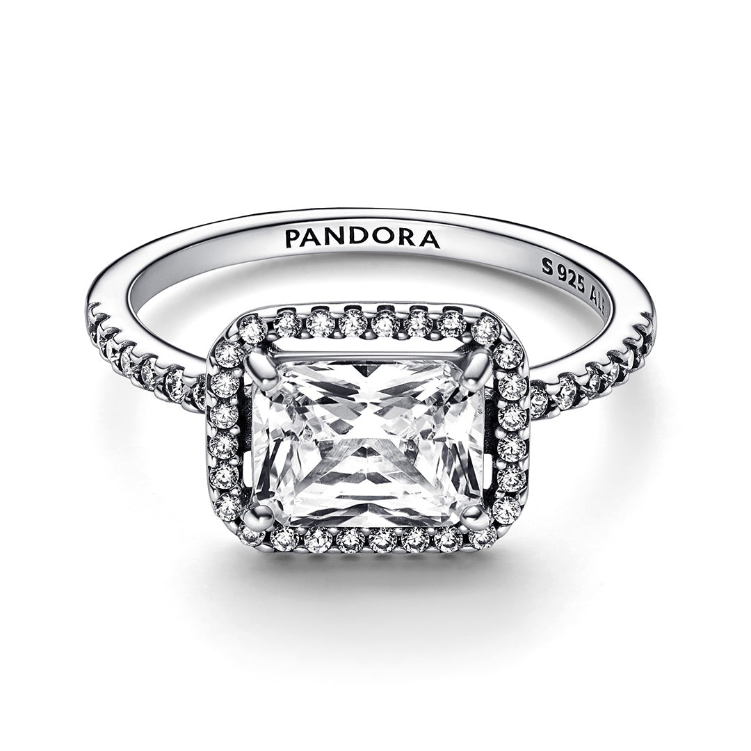 Pandora Rectangular Sparkling Halo Ring